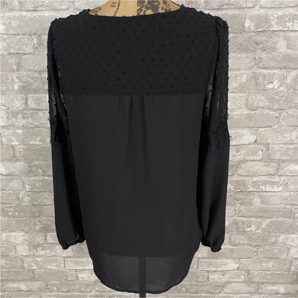 Gibson Swiss Dot Sheer Black Blouse - Picture 2 of 6
